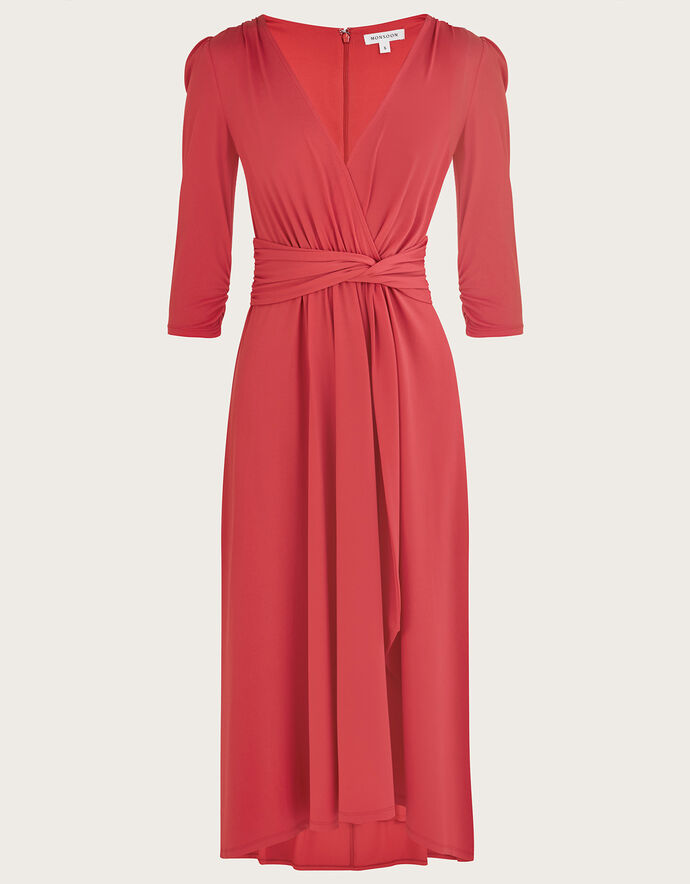 Jersey Wrap Front VNeck Dress with Recycled Polyester Pink Midi
