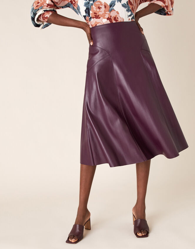 PU Midi Skirt with Recycled Fabric, Purple (PURPLE), large