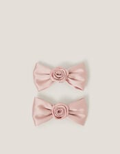 2-Pack Rose Bow Bridesmaid Hair Clips, Pink (PINK), large