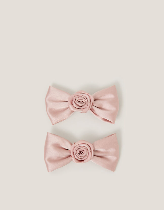 2-Pack Rose Bow Bridesmaid Hair Clips, Pink (PINK), large