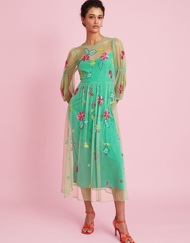 Rosa Embellished Midi Dress, Green (GREEN), large