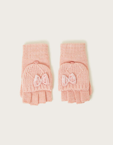 Capped Cable Knit Gloves with Recycled Polyester, Pink (PINK), large