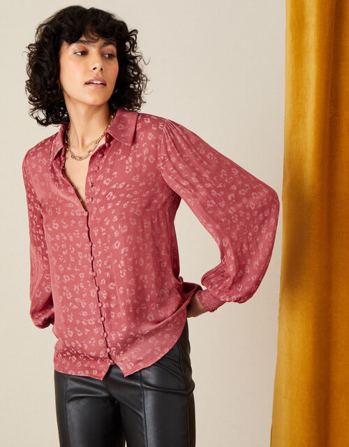 Animal Jacquard Long Sleeve Shirt, Pink (ROSE), large