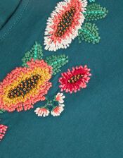 Floral Embroidered Long Sleeve T-Shirt, Teal (TEAL), large