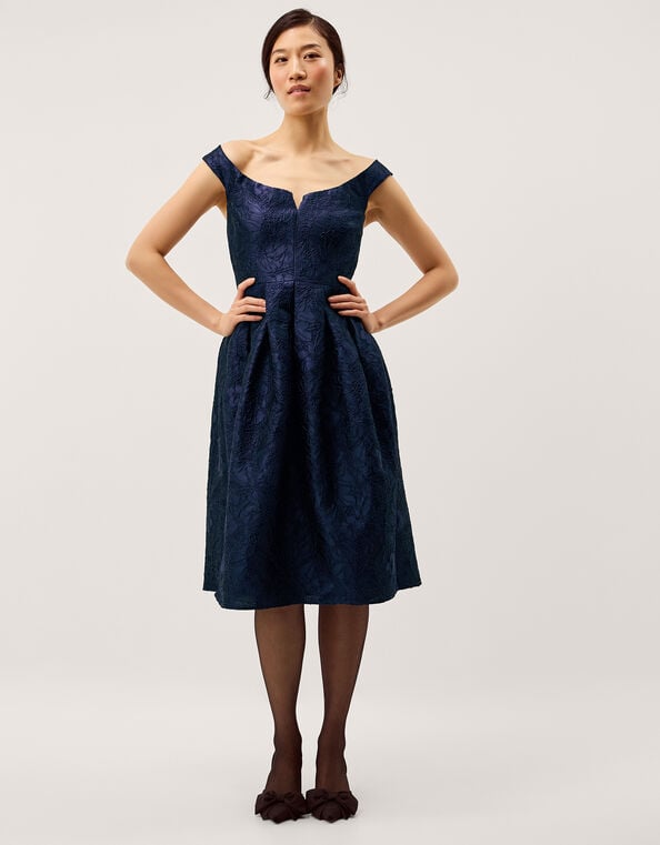 Juliana Floral Jacquard Midi Dress, Blue (NAVY), large