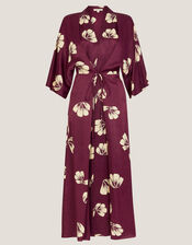 Roz Floral Midi Wrap Dress, Red (BURGUNDY), large