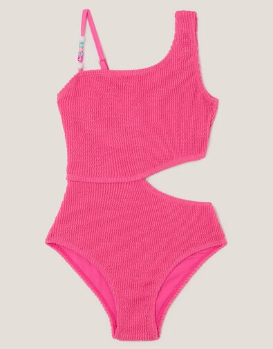Asymmetrical Crinkle Textured Swimsuit, Pink (PINK), large