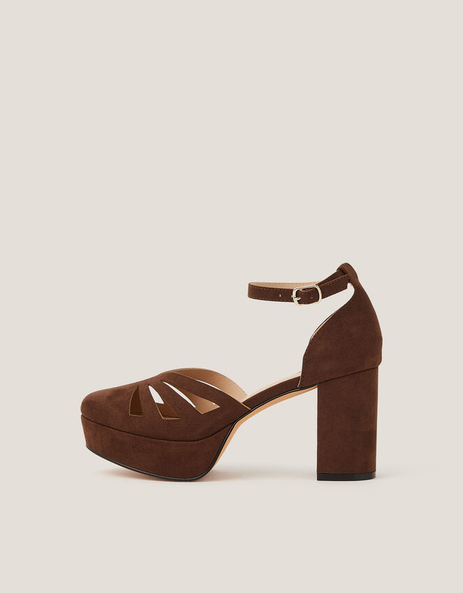 Iris Cutwork Platform Heels, Brown (CHOCOLATE), large