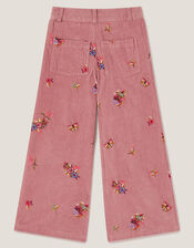 Embroidered Corduroy Wide Leg Trousers, Pink (PINK), large