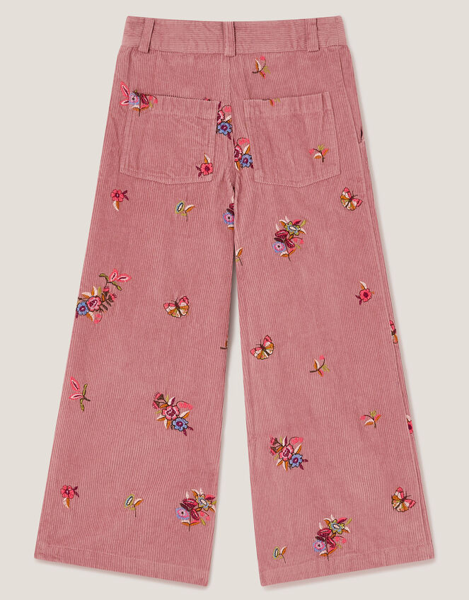 Embroidered Corduroy Wide Leg Trousers, Pink (PINK), large