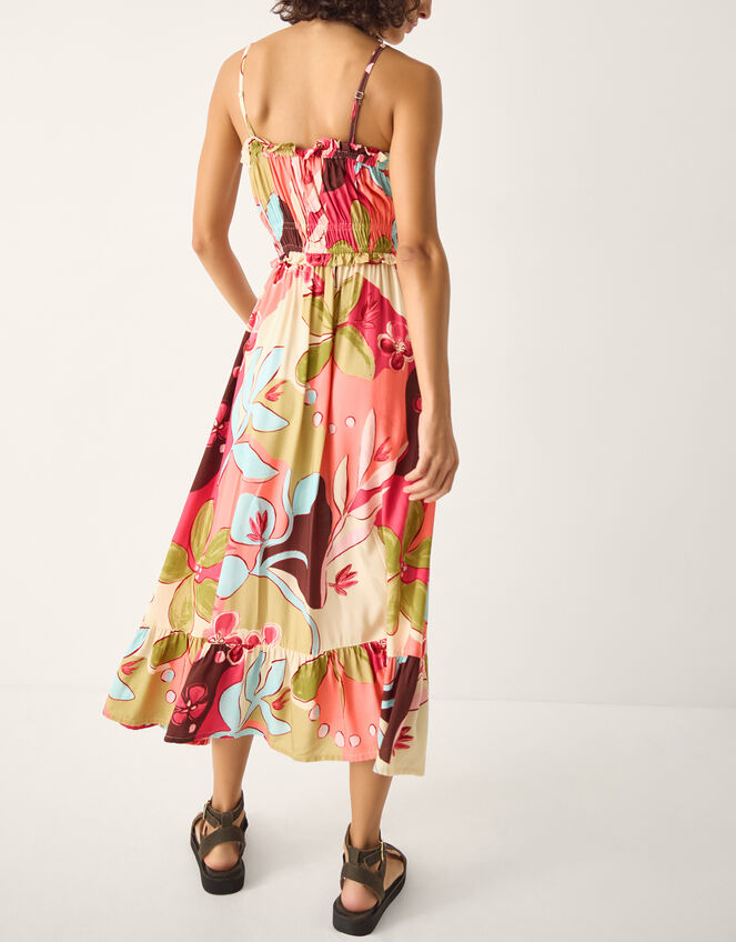 Iris Floral Print Bandeau Midi Dress, Orange (CORAL), large