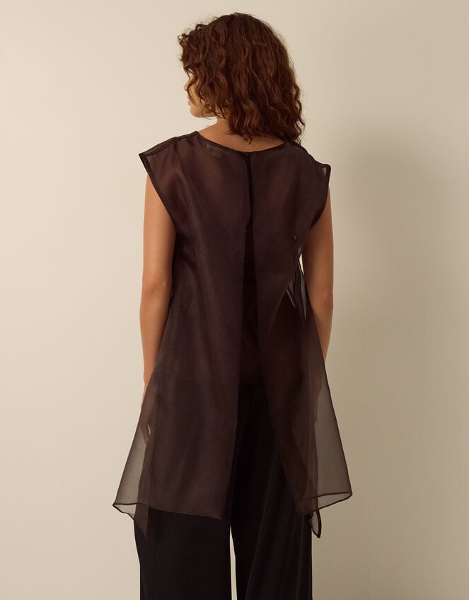 Ottie Sleeveless Organza Cape Top, Brown (BROWN), large
