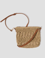 Amber Raffia Crochet Cross-Body Bag, , large