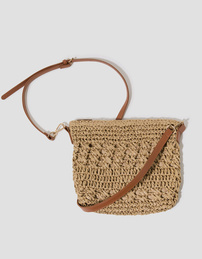 Amber Raffia Crochet Cross-Body Bag, , large