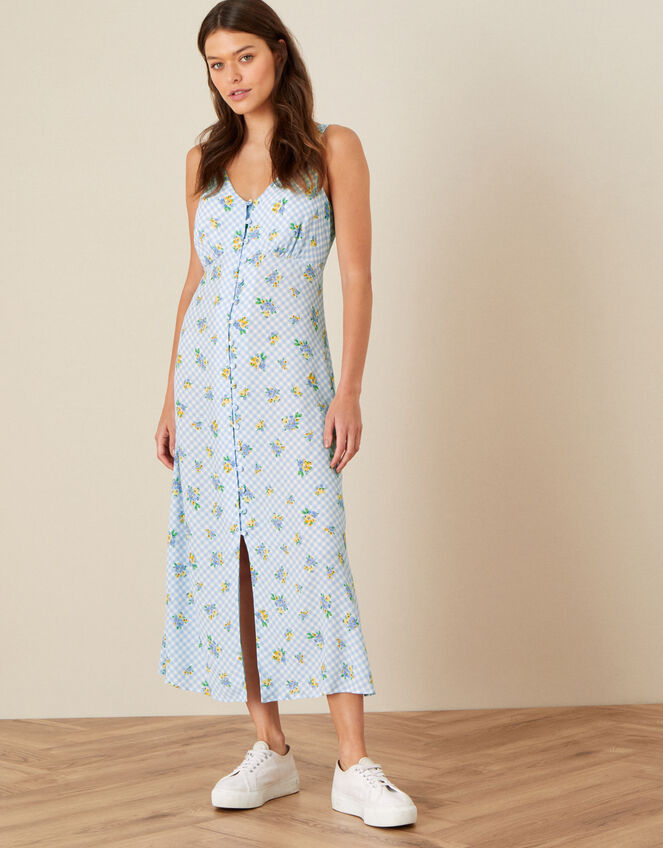 Gabriella Gingham Floral Dress, Blue (BLUE), large