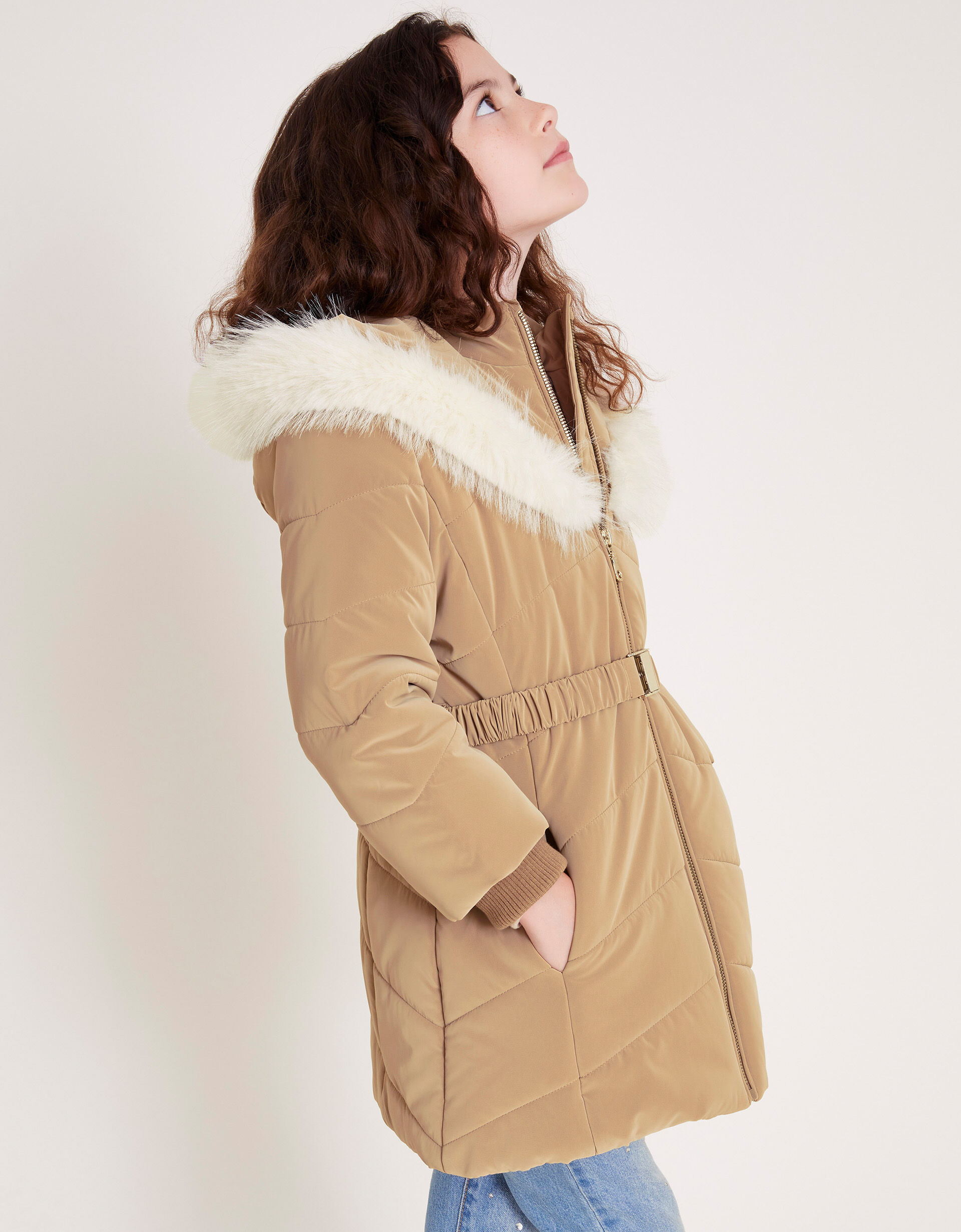 Padded faux fur belted coat cheap