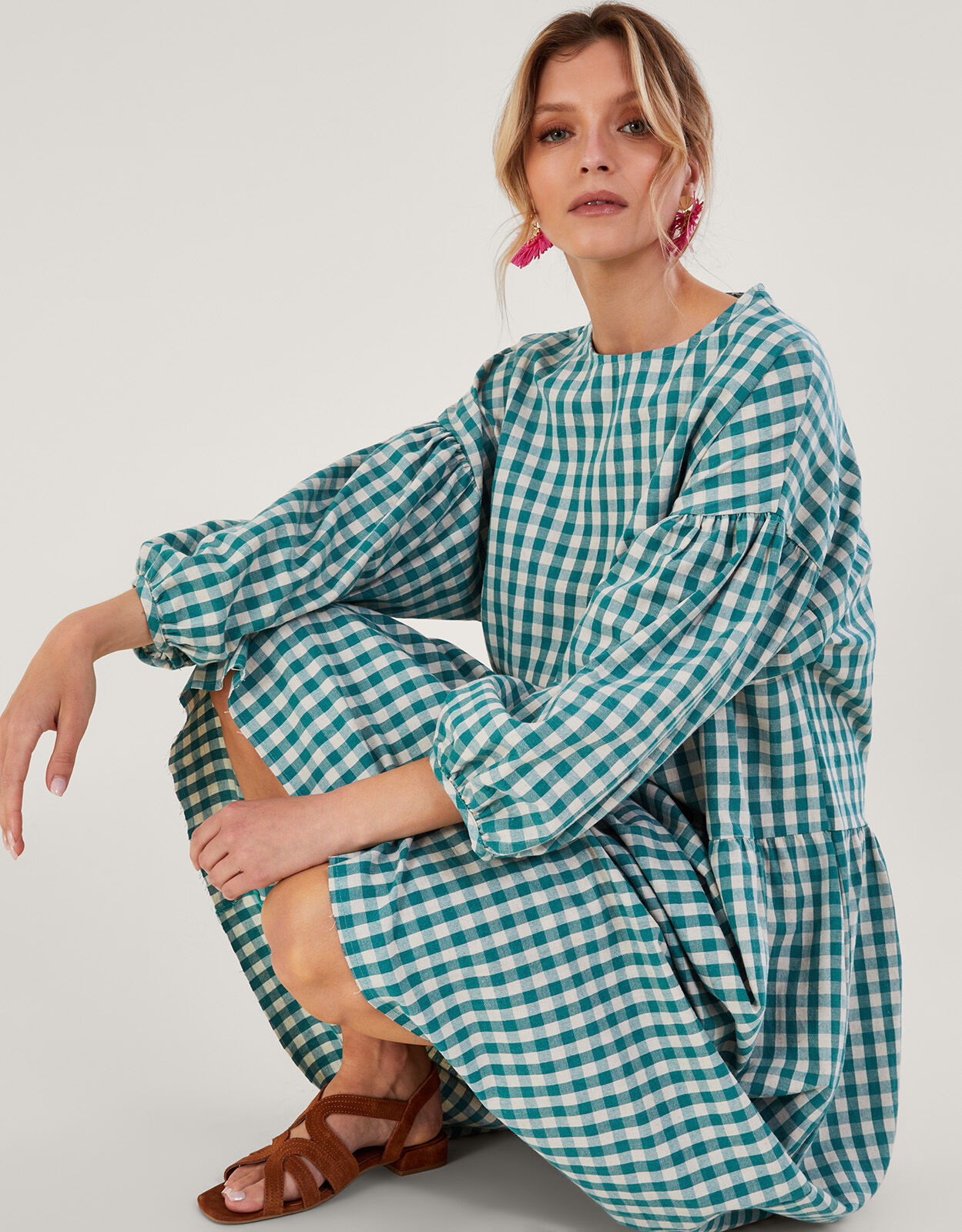 April Meets October May Gingham Dress Blue
