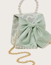 Pearly Bow Bridesmaid Lace Bag, Green (GREEN), large