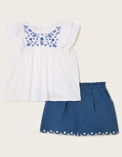 Embroidered Top and Shorts Set, White (WHITE), large