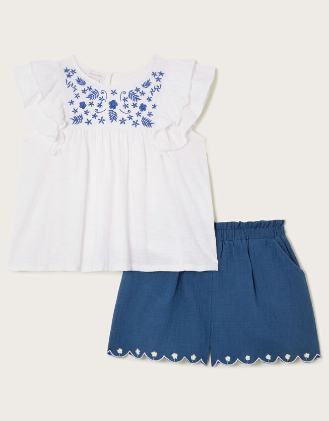 Embroidered Top and Shorts Set, White (WHITE), large