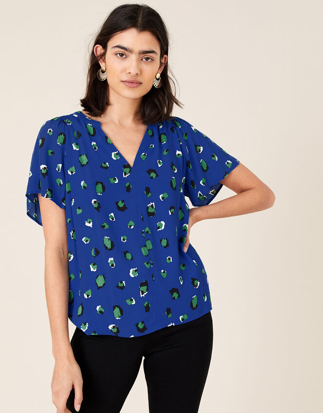 Animal V-Neck Top with LENZING™ ECOVERO™, Blue (COBALT), large