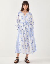 East Amber Hand-Screen Floral Print Midi Dress, Ivory (IVORY), large
