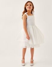 Olivia Pearl Ruched Tulle Dress, Ivory (IVORY), large
