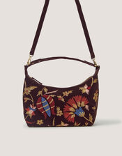Hatti Embroidered Velvet Slouchy Shoulder Bag, , large