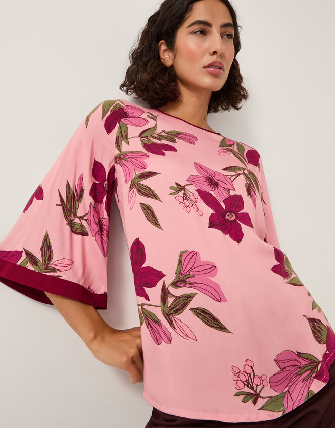 Clemmie Floral Print Top, Pink (PINK), large