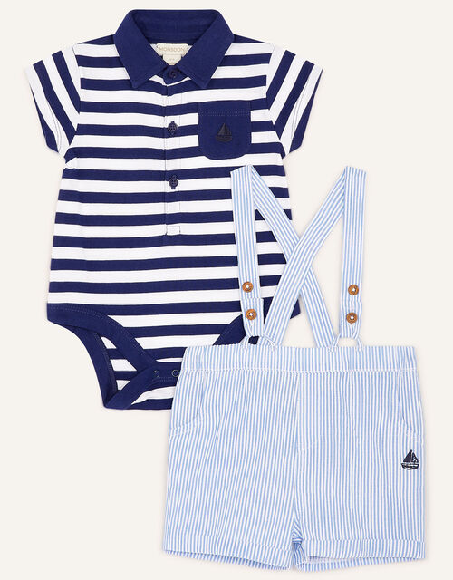Newborn Sebastian Braces and Polo Shirt Set, Blue (BLUE), large