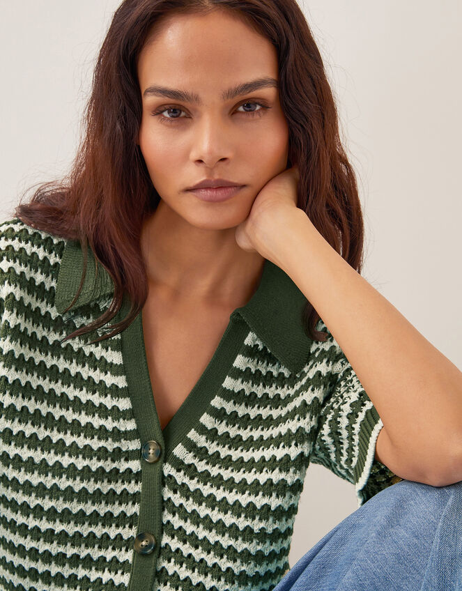 Cally Stripe Collar Jumper, Green (KHAKI), large