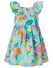 Baby Petunia Floral Dress in Linen and Organic Cotton, Blue (AQUA), large