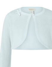 Bow Cropped Knit Cardigan, Blue (BLUE), large