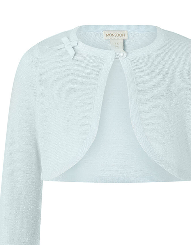 Bow Cropped Knit Cardigan, Blue (BLUE), large