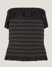 Heidi Smocked Ruffle Bandeau Top, Black (BLACK), large