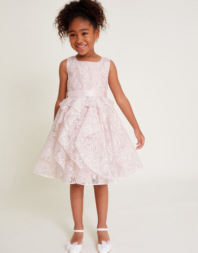 Illena Lace Print Ruffle Dress, Pink (PINK), large