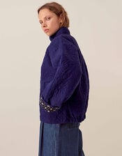 East Celine Lightly Quilted Floral Stitch Jacket, Blue (NAVY), large