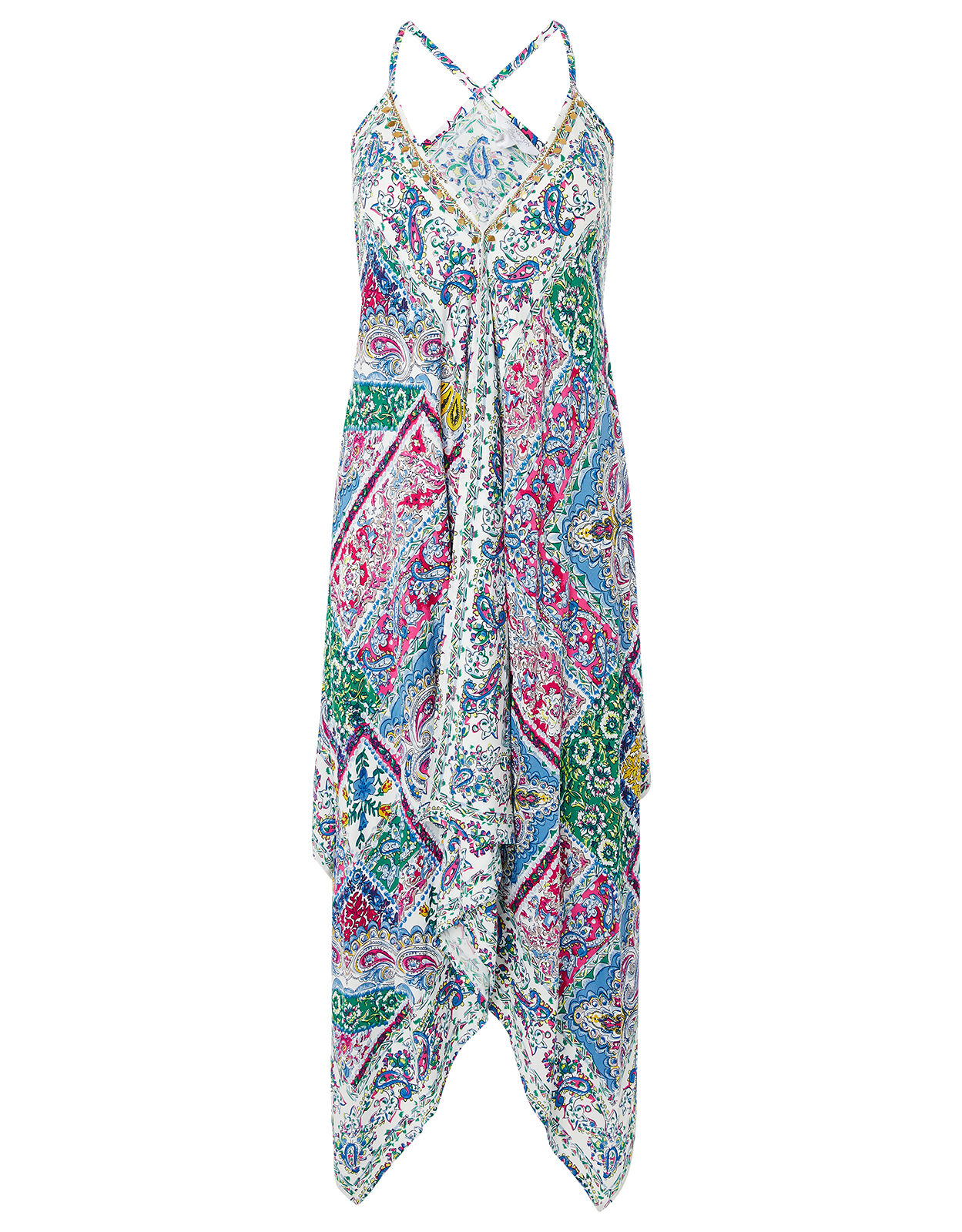 Scarf Print Hanky Hem Dress Blue