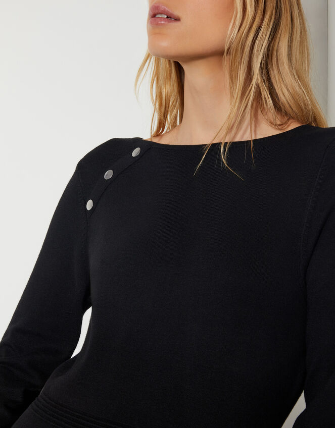 Ciara Button Midi Jumper Dress, Black (BLACK), large