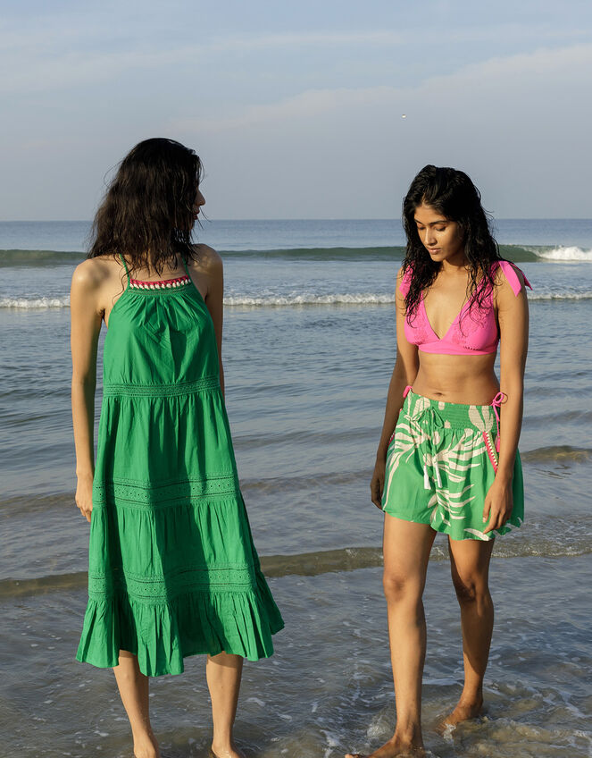 Palm Print Crochet Trim Shorts in LENZING™ ECOVERO™, Green (GREEN), large