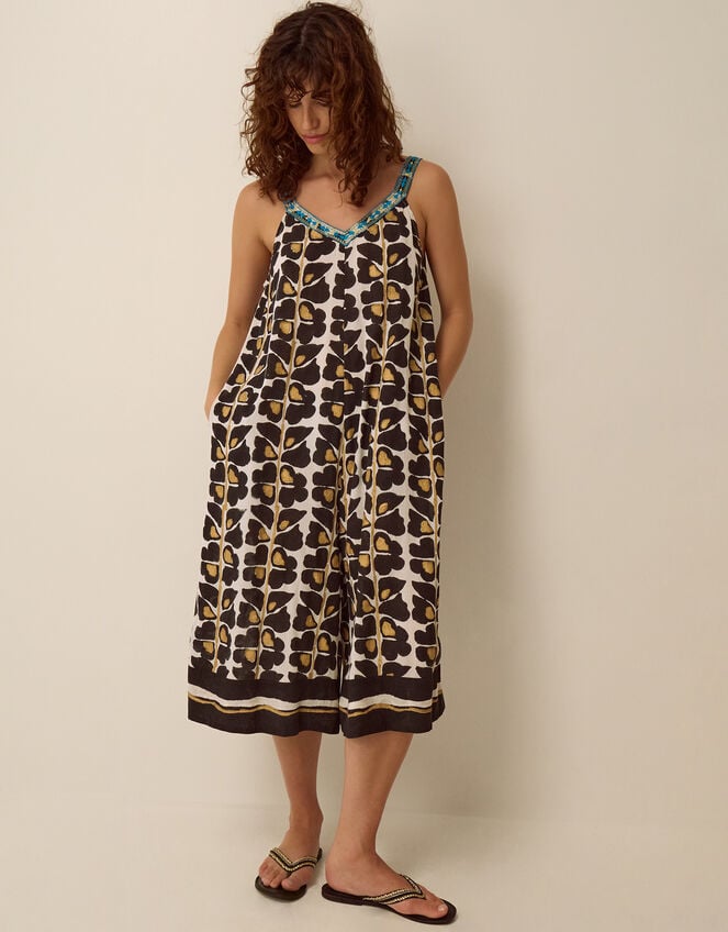 Leila Woodblock Print Culotte Jumpsuit, Black (BLACK), large