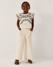 Crochet Pocket Wide Leg Trousers, Ivory (IVORY), large