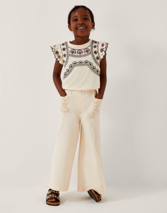 Crochet Pocket Wide Leg Trousers, Ivory (IVORY), large