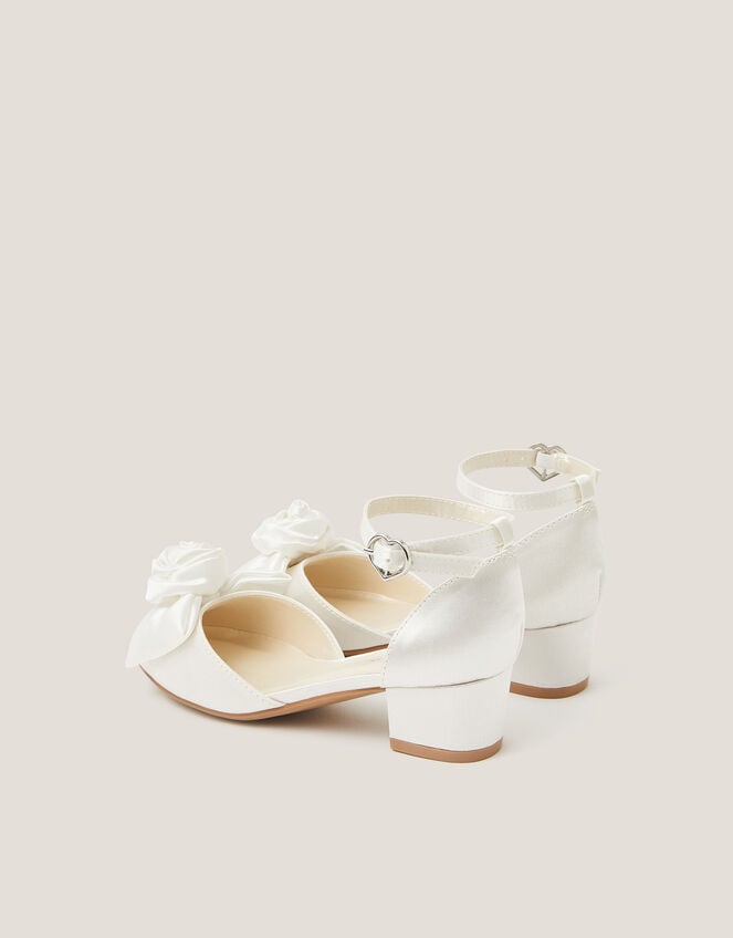 Rosette Satin Closed Toe Heels, Ivory (IVORY), large