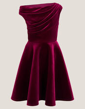 One Shoulder Drape Velvet Party Dess, Red (RED), large
