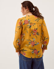 Rosaleigh V-Neck Floral Blouse, Yellow (OCHRE), large