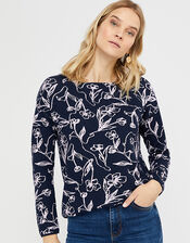 Jean Knit Jumper with Wool and Recycled Polyester, Blue (NAVY), large
