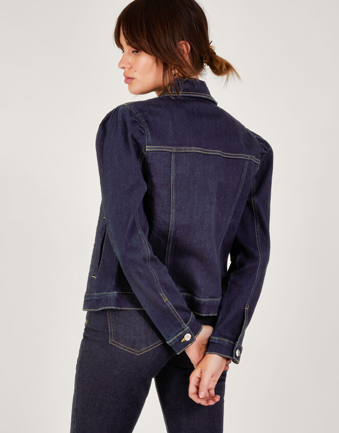 Dora Puff Sleeve Denim Jacket with Sustainable Cotton, Blue (INDIGO), large