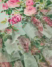Flora Rose Print Tiered Tulle Dress, Green (GREEN), large