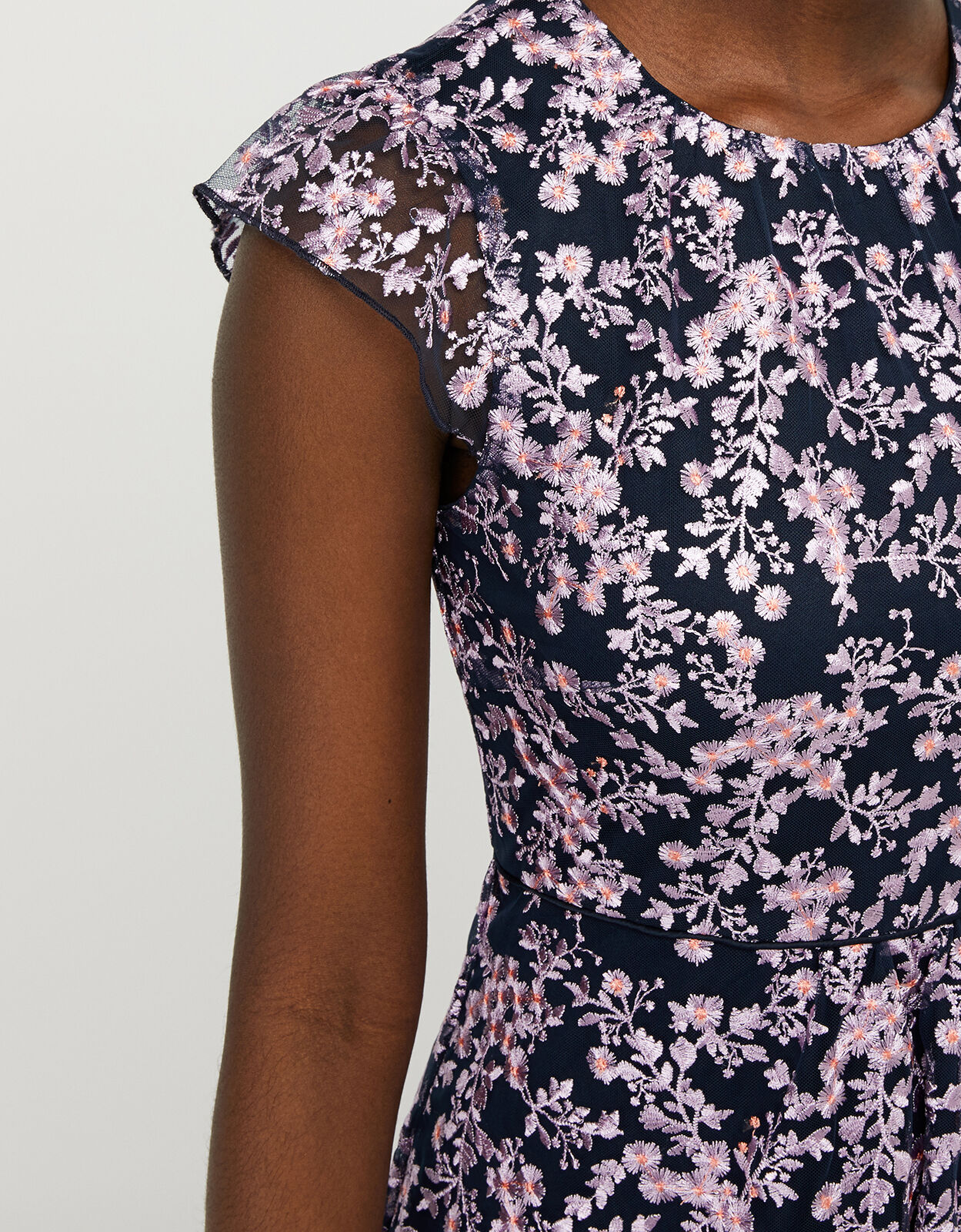 Floral embroidered shift dress clearance